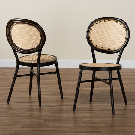 Baxton Studio Thalia MidCentury Dark Brown Finished Metal and Synthetic Rattan Outdoor Dining Chair Set2PC 211-2PC-11968-ZORO